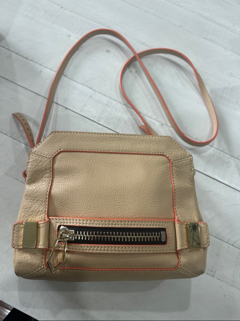 Botkier Honore crossbody in tan /orange piping
